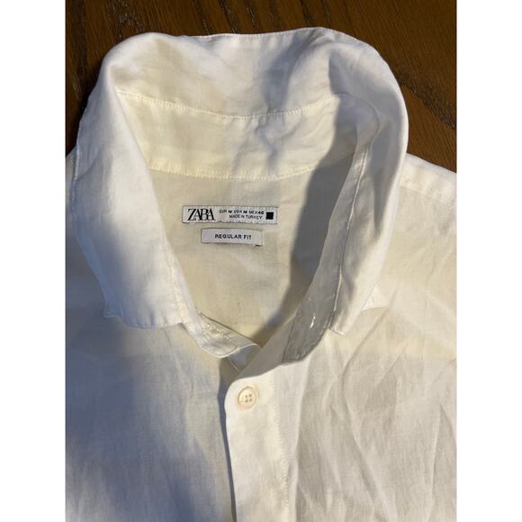 Zara Men's Collar Button up Dress Long sleeve Shirt Regular Fit Size Medium - Picture 2 of 7